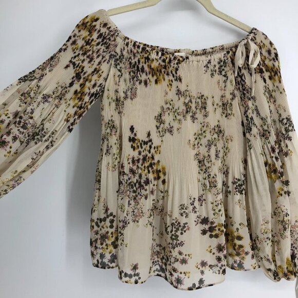 Aritzia Wilfred Talence Floral Chiffon Off The Shoulder Blouse Size XS - Picture 5 of 16